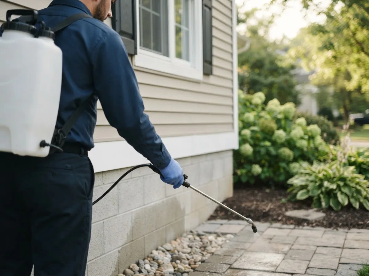 Pest control technician inspecting a home in Bentley, KS